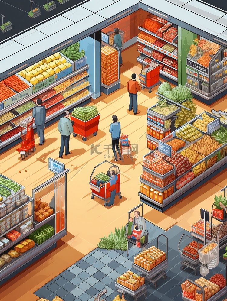 超市货架购物扁平风插画6