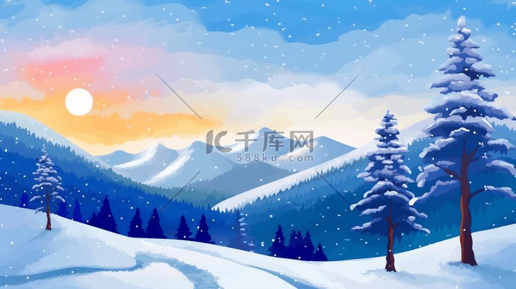 冬季自然风景雪景插画35