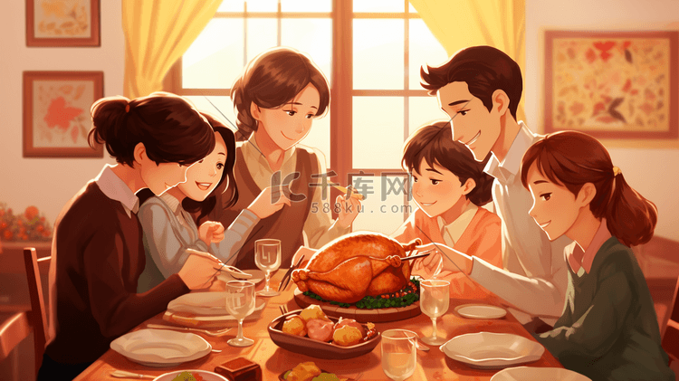 感恩节一家人聚餐插画23