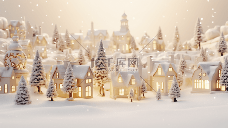 3D立体冬季雪景街景插画19