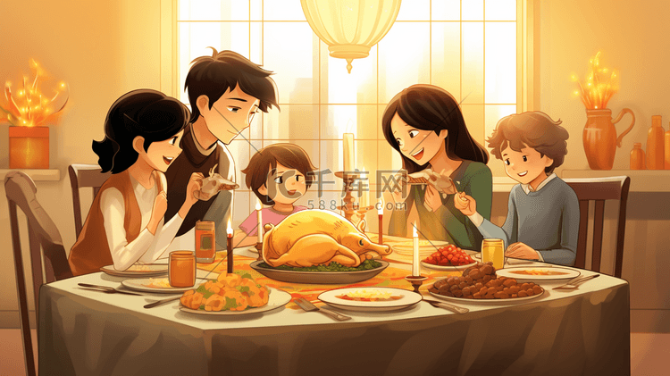 感恩节一家人聚餐插画24