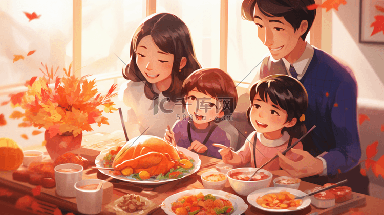 感恩节一家人聚餐插画34