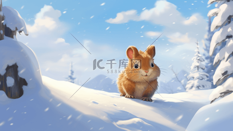 冰天雪地森林里小动物插画42