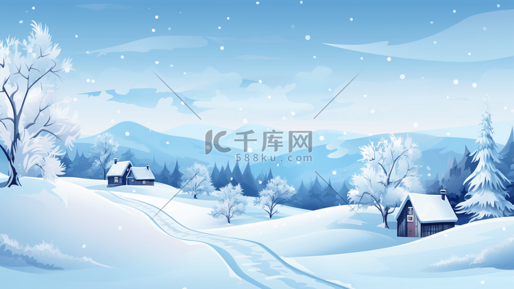 冬季冰天雪地里的山城插画3