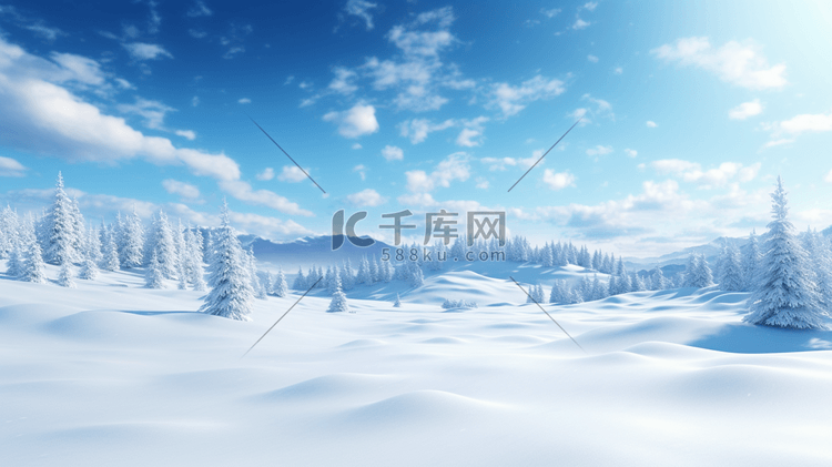 冬季山谷森林雪地雪景插画11