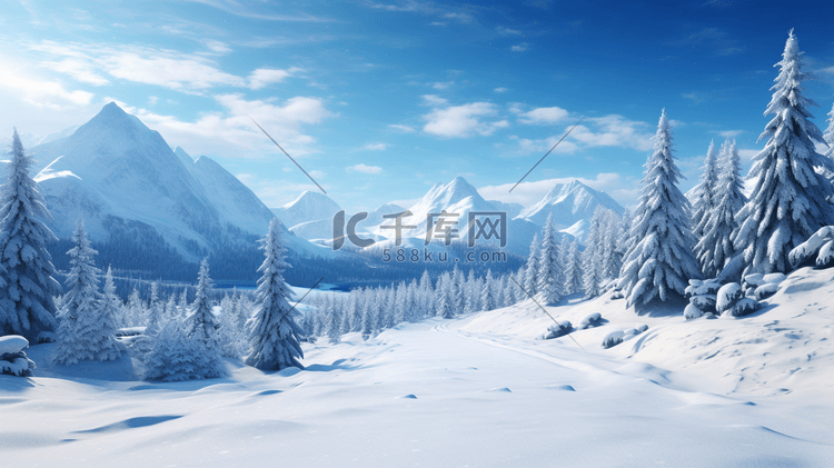 冬季山谷森林雪地雪景插画14