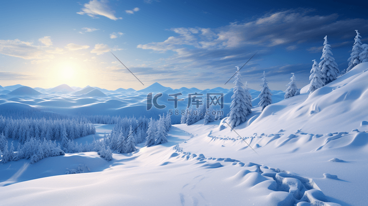 冬季山谷森林雪地雪景插画8
