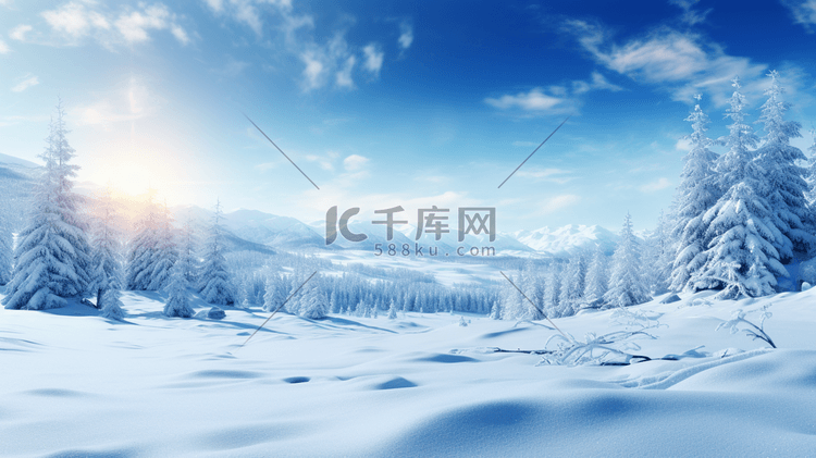 冬季山谷森林雪地雪景插画18