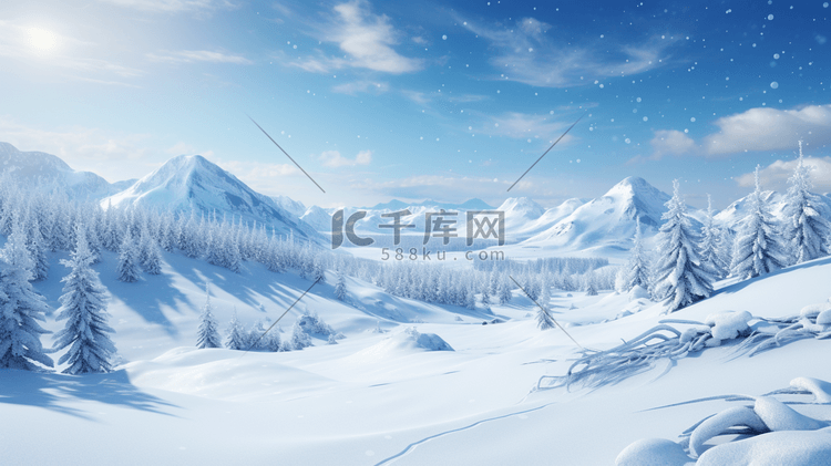 冬季山谷森林雪地雪景插画6