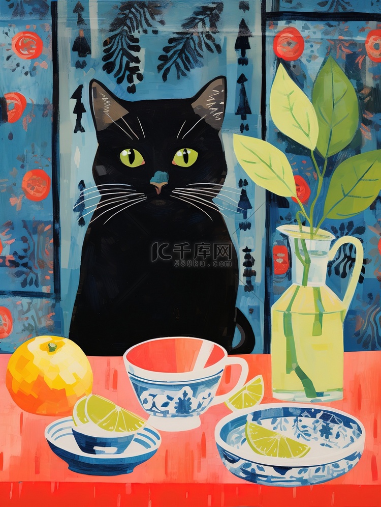 可爱的蛋彩画猫和茶4