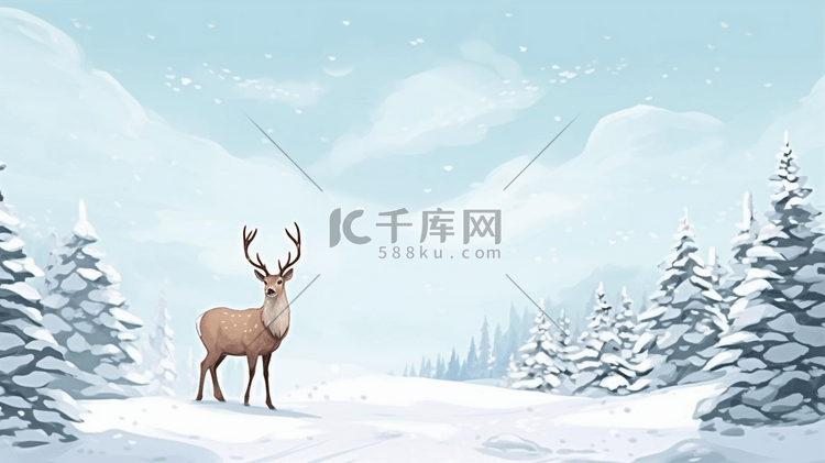 雪地里动物风景插画1