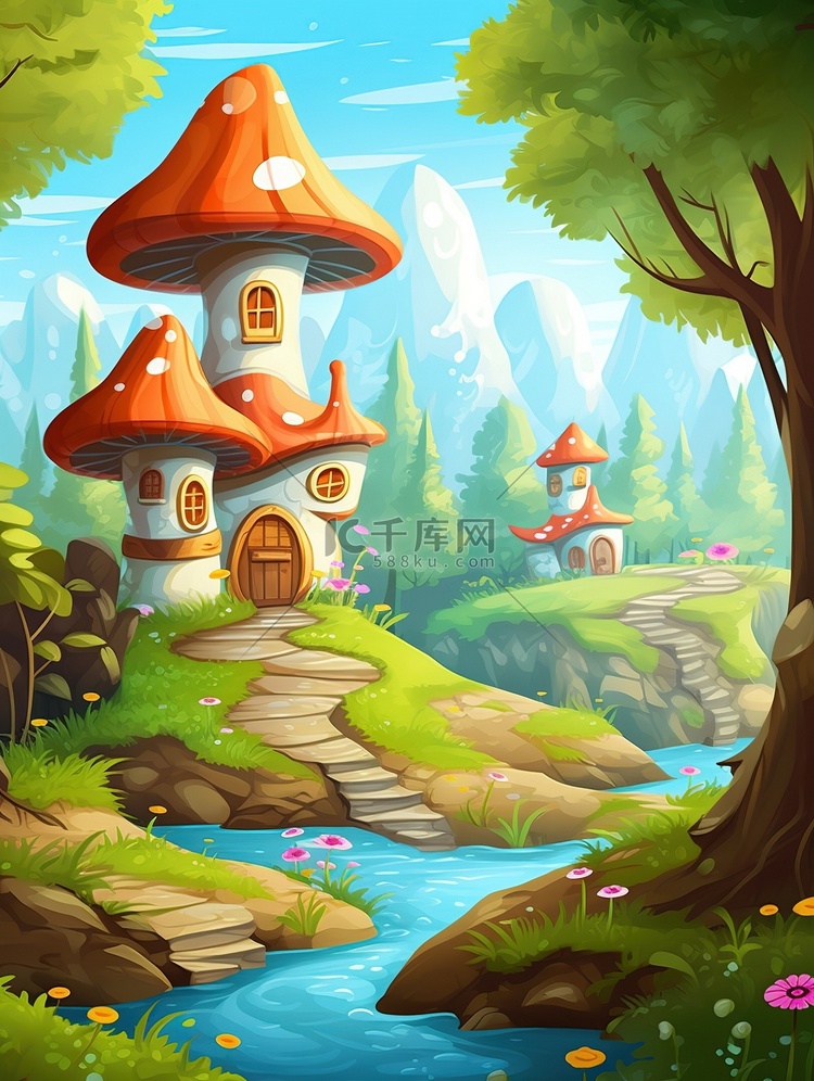 童话般的卡通森林7插画图片-千库网