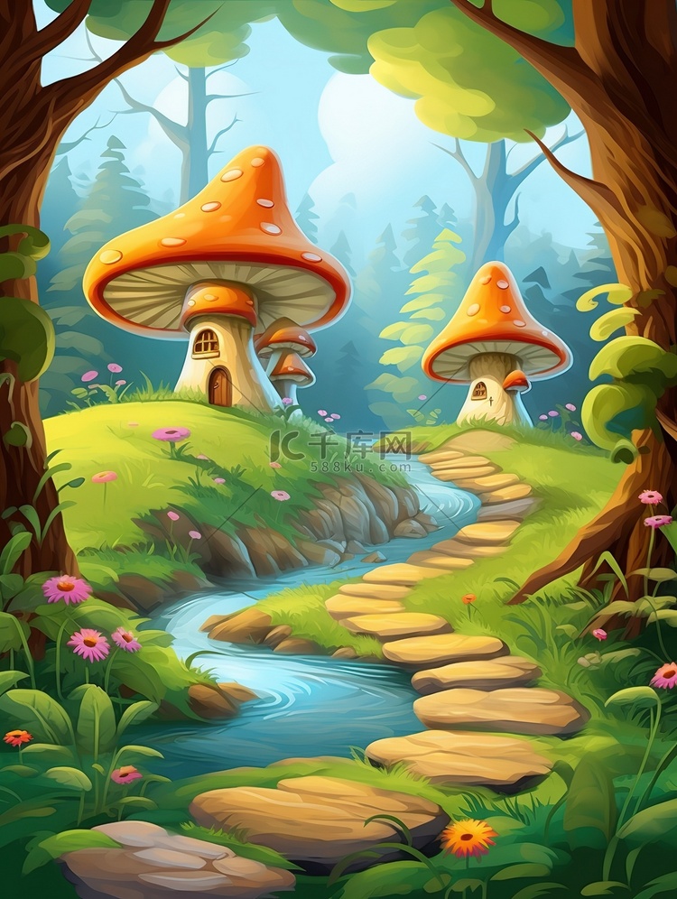 童话般的卡通森林14插画图片-千库网