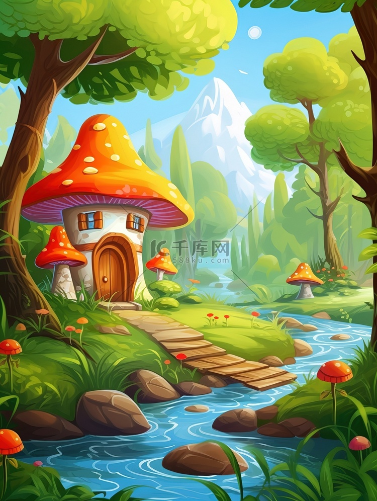 童话般的卡通森林13插画图片-千库网
