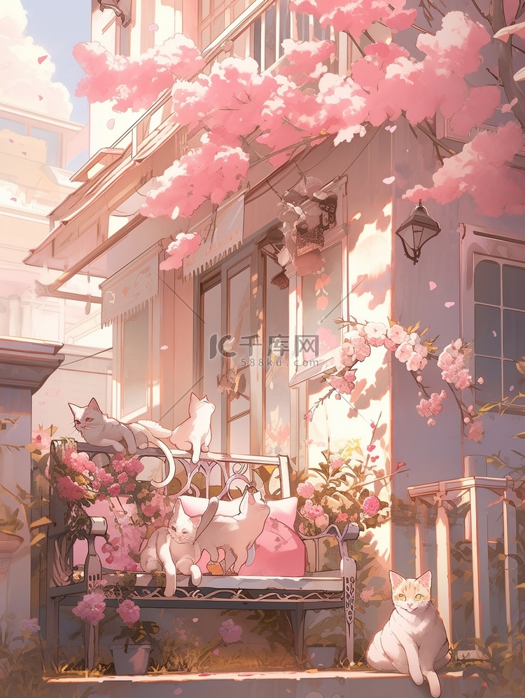 浪漫粉色花朵下的房子14