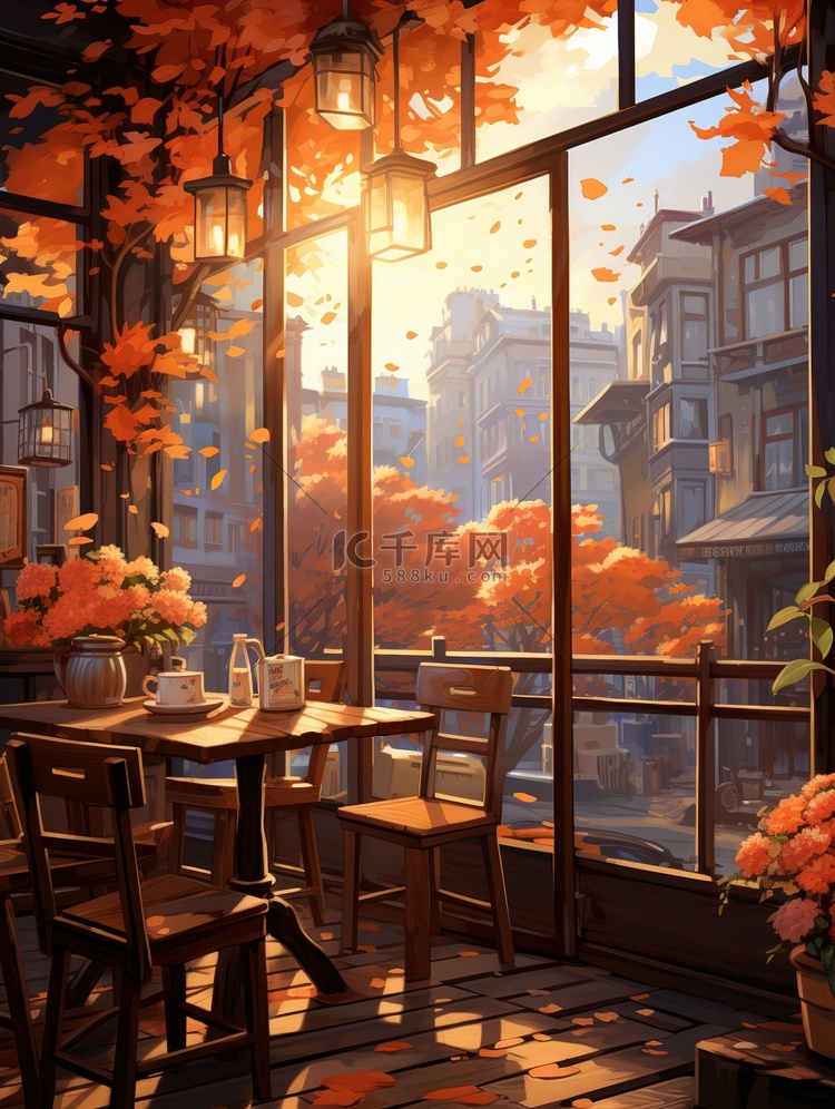 秋天温暖的咖啡店11
