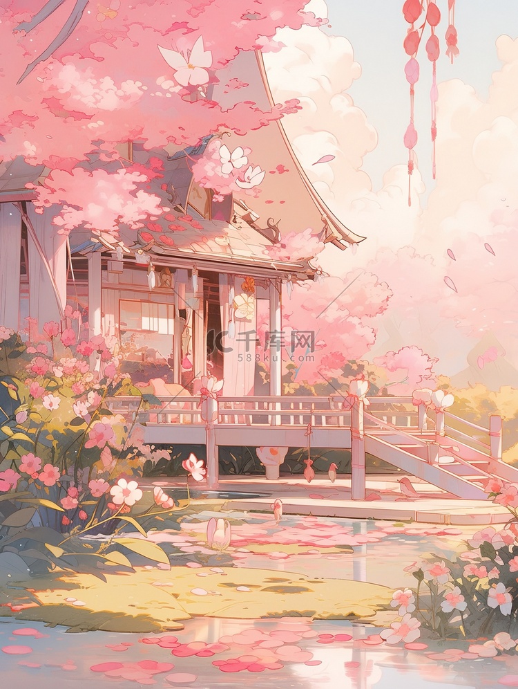 浪漫粉色花朵下的房子13