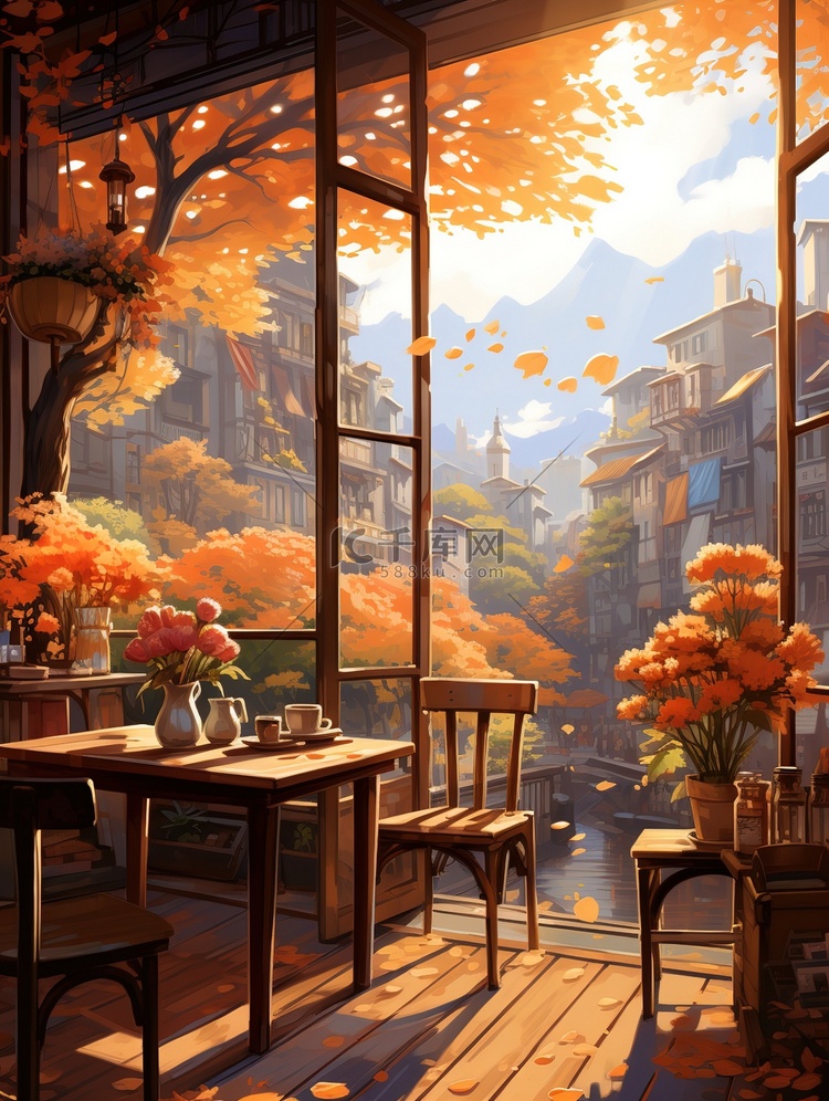 秋天温暖的咖啡店5