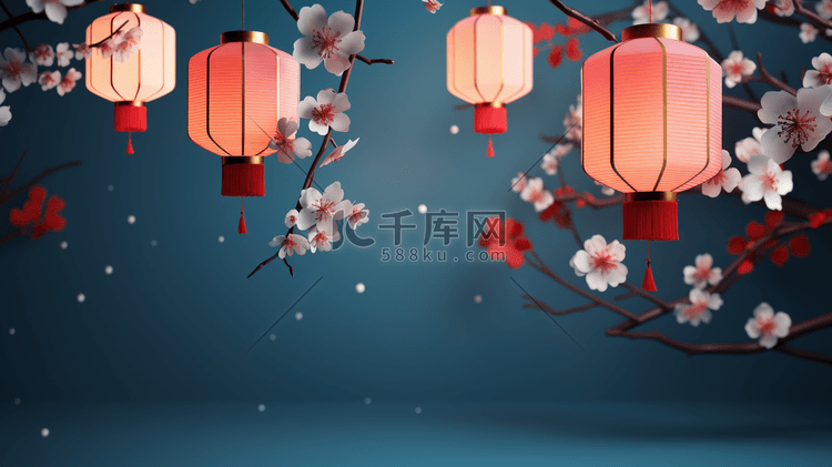 中国风灯笼花卉插画2