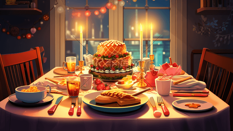 浪漫的蜡烛晚餐插画3