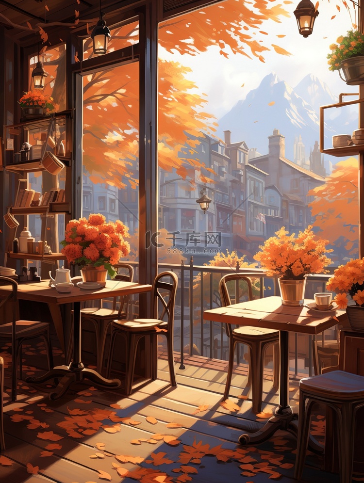 秋天温暖的咖啡店12