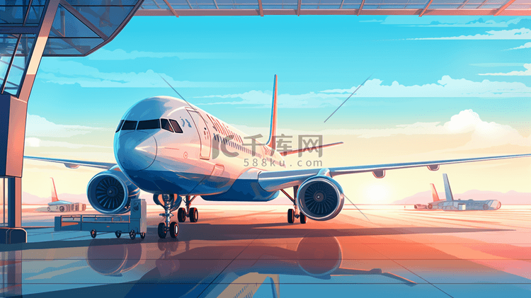 彩色机场飞机插画17