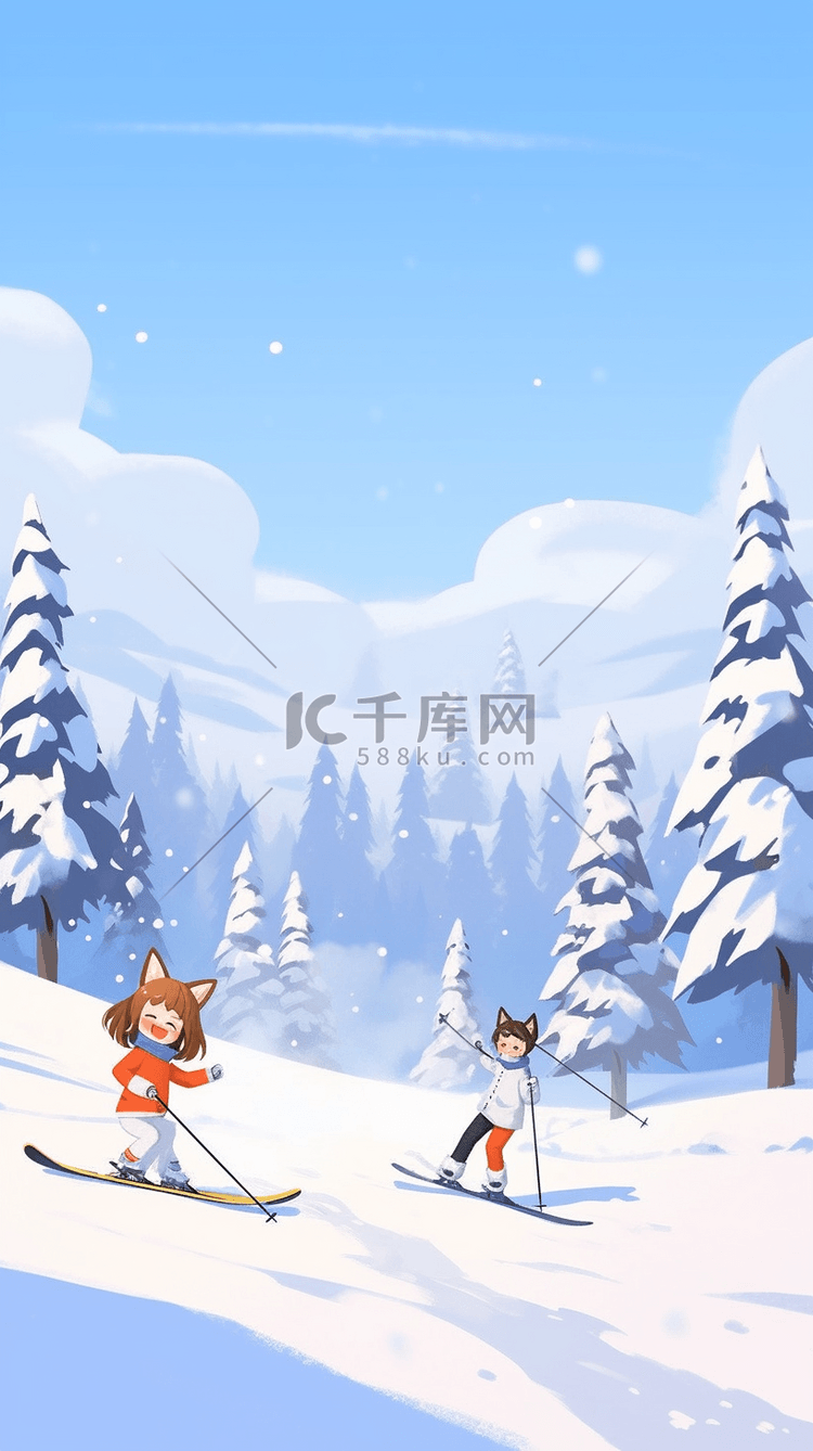 冬天手绘滑雪插画海报