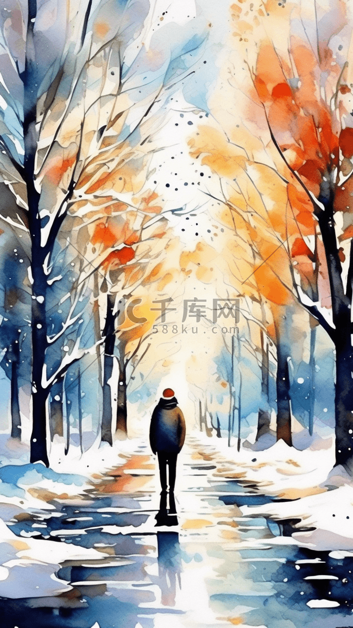 印象抽象景色插画风景冬天