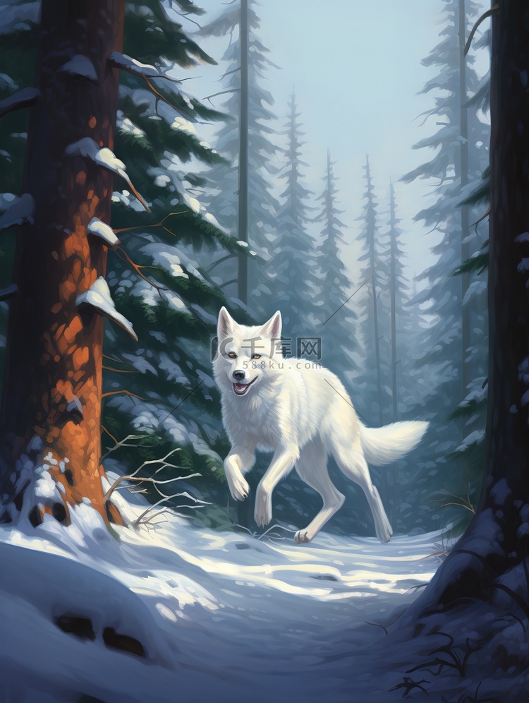 冬天森林白色的小狐狸2