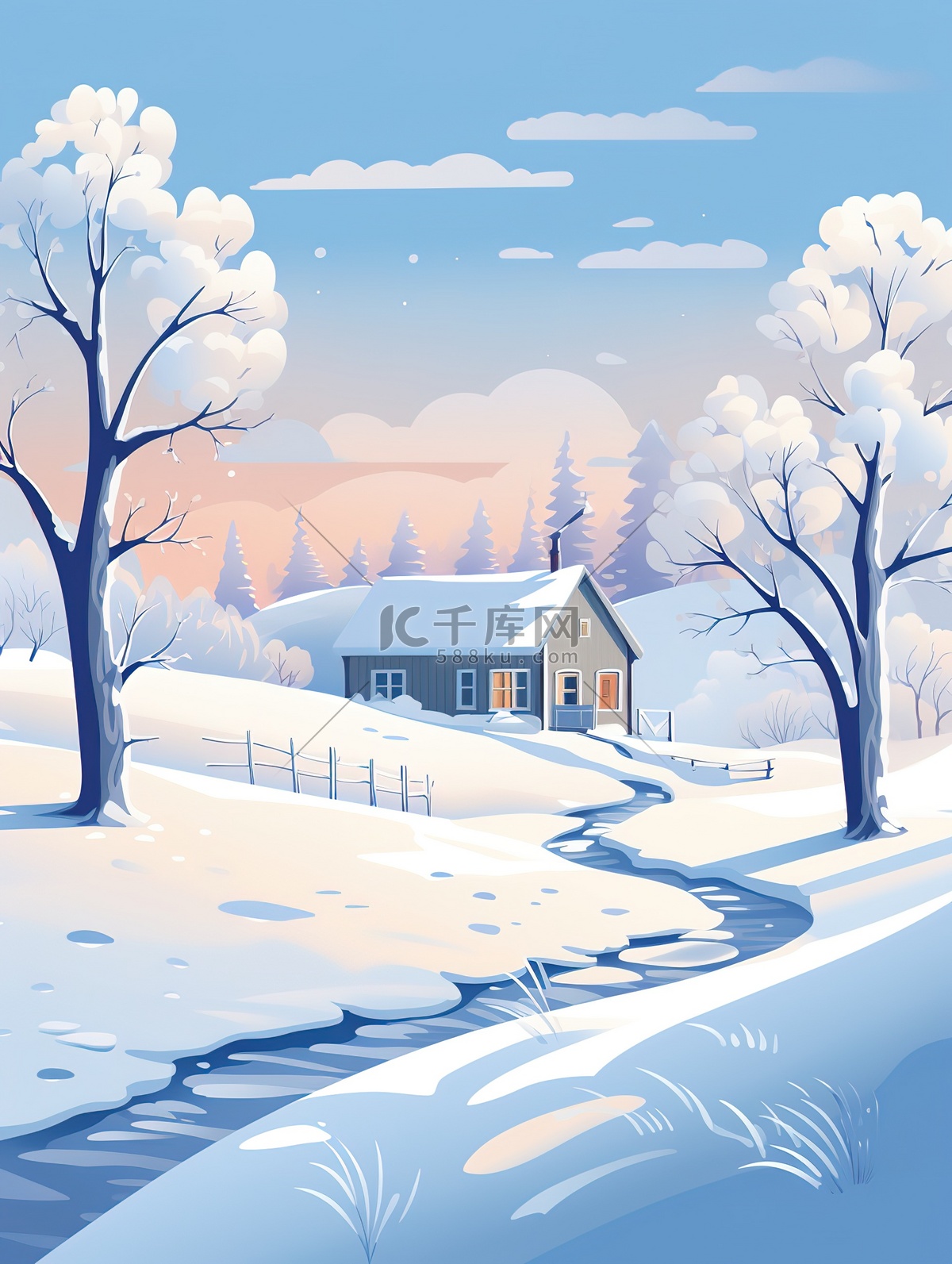 手绘雪景室外房子PNG装饰图图片素材免费下载 - 觅知网