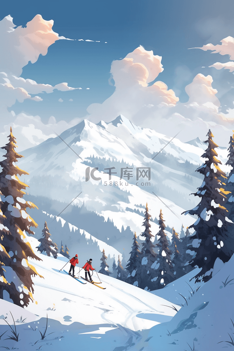 雪山风景冬天插画海报