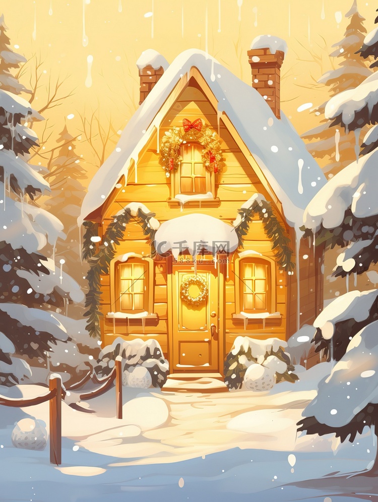 雪中黄色灯光温暖小屋17