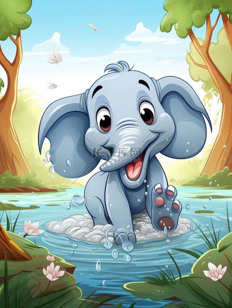 小象在水中玩耍儿童绘本18