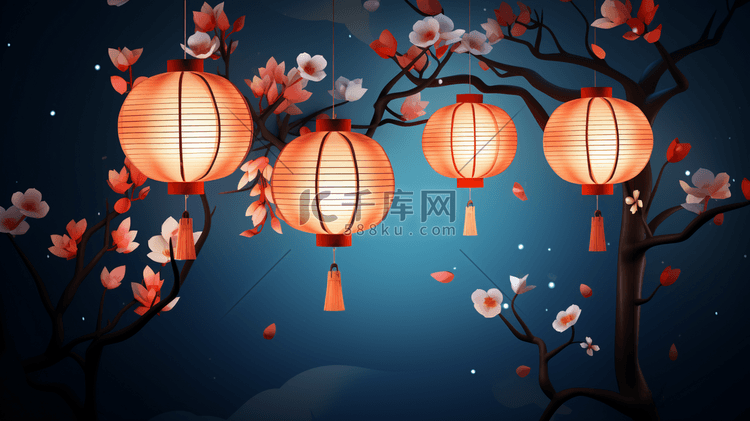 春节古典彩灯灯笼装饰插画4