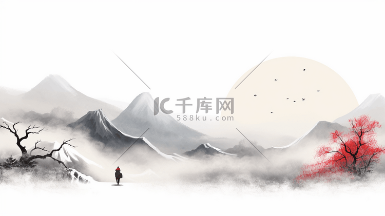 中国丛山山水水墨插画8