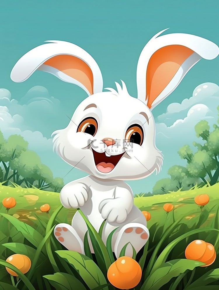可爱快乐的小兔子在胡萝卜地里17