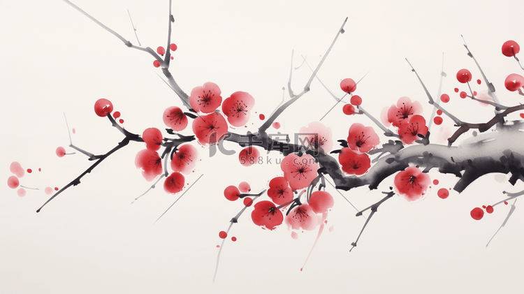 冬季盛开的红梅插画4