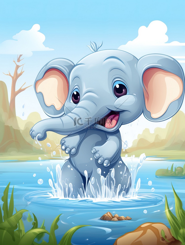 小象在水中玩耍儿童绘本11