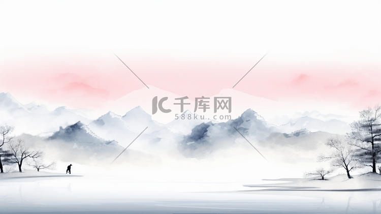 中国丛山山水水墨插画4