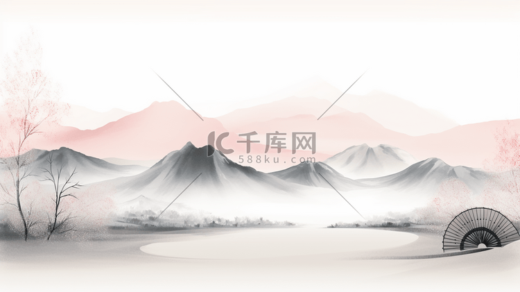 中国丛山山水水墨插画3