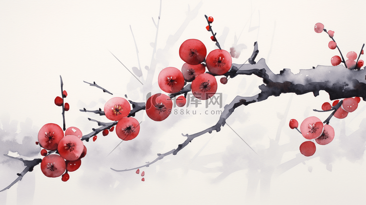 春节红梅树和灯笼插画7