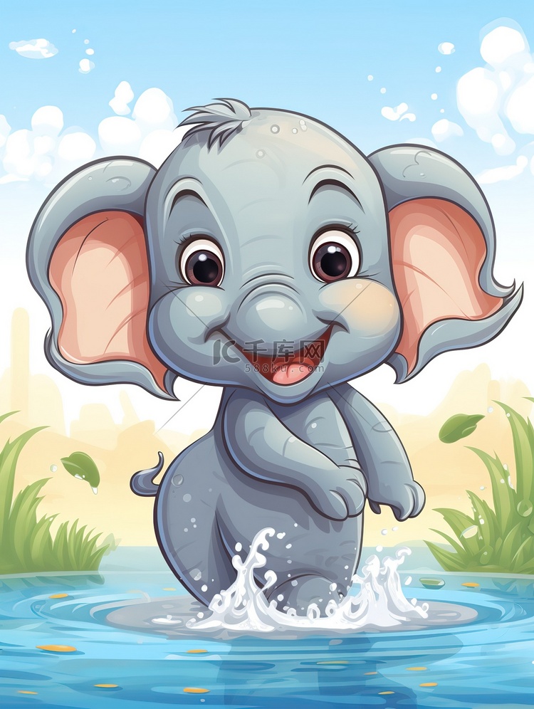 小象在水中玩耍儿童绘本3