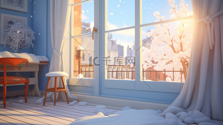 冬天温暖阳光的窗户6