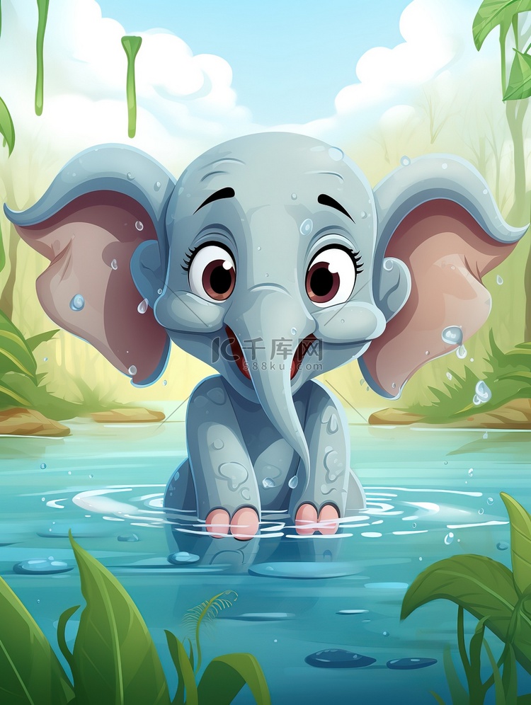 小象在水中玩耍儿童绘本7