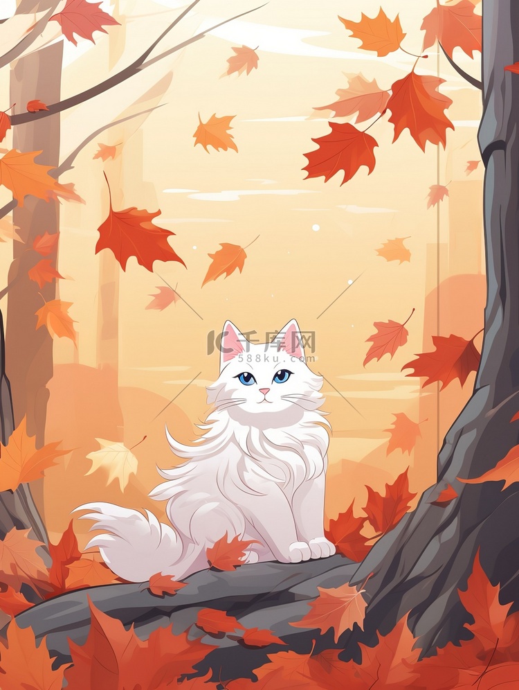 一只白猫在枫树下6