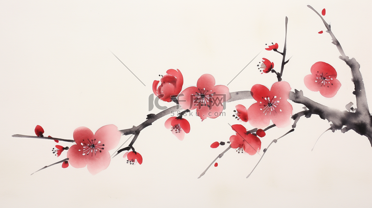 中国风水墨梅花7插画图片_千库网(插画id:254438)