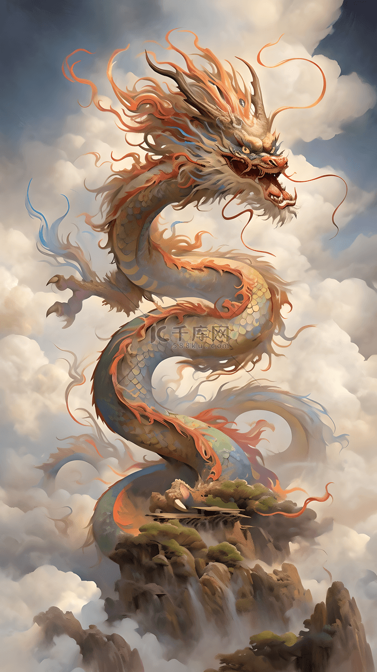 中国龙成祥龙元素插画图片-千库网