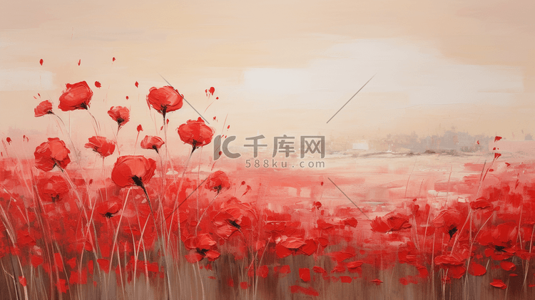 油画质感红色的花朵插画3
