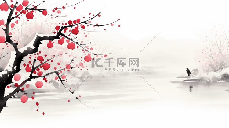 中国风盛开的梅花插画12