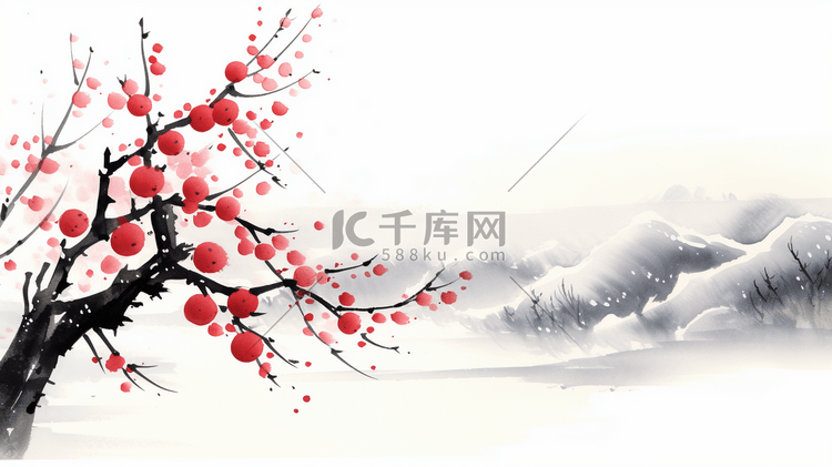 中国风盛开的梅花插画7